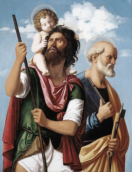 St Christopher with the Infant Christ and St Peter